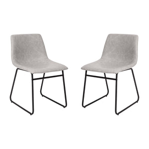 English Elm Commercial Grade 18 inch Dining Table Height Chair, Mid-Back Sled Base Dining Chair in Light LeatherSoft with Black Frame - Set of 2