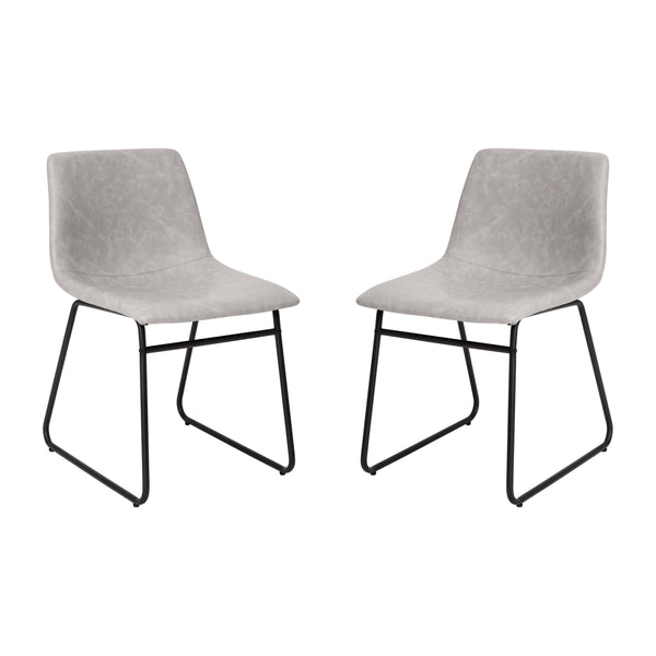 English Elm Commercial Grade 18 inch Dining Table Height Chair, Mid-Back Sled Base Dining Chair in Light LeatherSoft with Black Frame - Set of 2