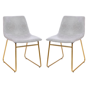 English Elm Commercial Grade 18 inch Dining Table Height Chair, Mid-Back Sled Base Dining Chair in Light LeatherSoft with Gold Frame - Set of 2