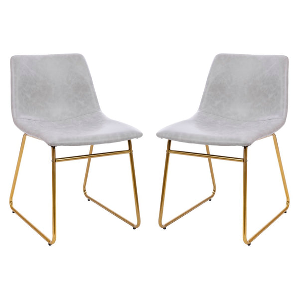 English Elm Commercial Grade 18 inch Dining Table Height Chair, Mid-Back Sled Base Dining Chair in Light LeatherSoft with Gold Frame - Set of 2