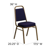 English Elm Commercial Grade Series Trapezoidal Back Stacking Banquet Chair in Navy Patterned Fabric - Gold Frame