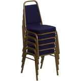 English Elm Commercial Grade Series Trapezoidal Back Stacking Banquet Chair in Navy Patterned Fabric - Gold Frame