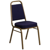 English Elm Commercial Grade Series Trapezoidal Back Stacking Banquet Chair in Navy Patterned Fabric - Gold Frame