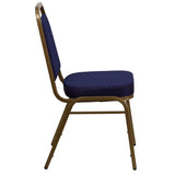 English Elm Commercial Grade Series Trapezoidal Back Stacking Banquet Chair in Navy Patterned Fabric - Gold Frame