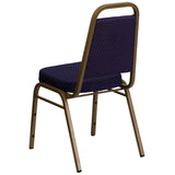 English Elm Commercial Grade Series Trapezoidal Back Stacking Banquet Chair in Navy Patterned Fabric - Gold Frame