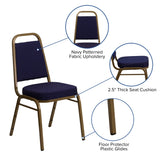 English Elm Commercial Grade Series Trapezoidal Back Stacking Banquet Chair in Navy Patterned Fabric - Gold Frame