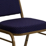 English Elm Commercial Grade Series Trapezoidal Back Stacking Banquet Chair in Navy Patterned Fabric - Gold Frame