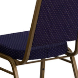 English Elm Commercial Grade Series Trapezoidal Back Stacking Banquet Chair in Navy Patterned Fabric - Gold Frame