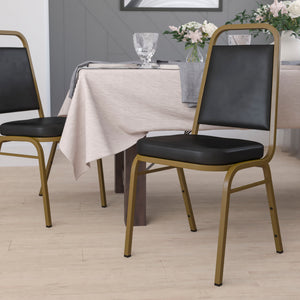 English Elm Commercial Grade Series Trapezoidal Back Stacking Banquet Chair in Vinyl - Gold Frame