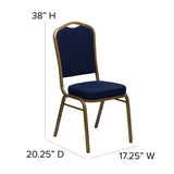 English Elm Commercial Grade Series Crown Back Stacking Banquet Chair in Navy Patterned Fabric - Gold Frame