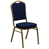 English Elm Commercial Grade Series Crown Back Stacking Banquet Chair in Navy Patterned Fabric - Gold Frame