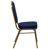 English Elm Commercial Grade Series Crown Back Stacking Banquet Chair in Navy Patterned Fabric - Gold Frame