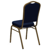 English Elm Commercial Grade Series Crown Back Stacking Banquet Chair in Navy Patterned Fabric - Gold Frame