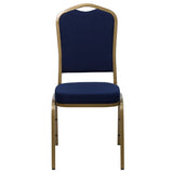 English Elm Commercial Grade Series Crown Back Stacking Banquet Chair in Navy Patterned Fabric - Gold Frame