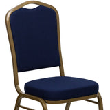 English Elm Commercial Grade Series Crown Back Stacking Banquet Chair in Navy Patterned Fabric - Gold Frame