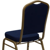 English Elm Commercial Grade Series Crown Back Stacking Banquet Chair in Navy Patterned Fabric - Gold Frame