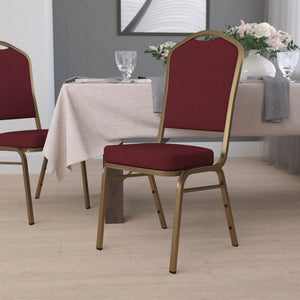 English Elm Commercial Grade Series Crown Back Stacking Banquet Chair in Fabric - Gold Frame