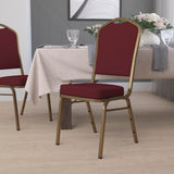 Gold Frame Crown Back Banquet Chair in Burgundy Fabric - Commercial Grade