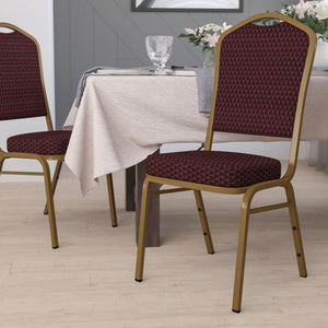 English Elm Commercial Grade Series Crown Back Stacking Banquet Chair in Patterned Fabric - Gold Frame