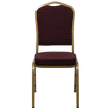 English Elm Commercial Grade Series Crown Back Stacking Banquet Chair in Patterned Fabric - Gold Frame