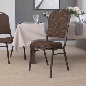 English Elm Commercial Grade Series Crown Back Stacking Banquet Chair in Patterned Fabric - Copper Vein Frame