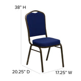 English Elm Commercial Grade Series Crown Back Stacking Banquet Chair in Navy Patterned Fabric - Gold Vein Frame