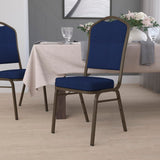 Commercial Grade Series Crown Back Stacking Banquet Chair in Navy Patterned Fabric - Gold Vein Frame