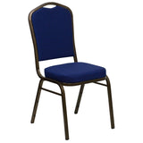 English Elm Commercial Grade Series Crown Back Stacking Banquet Chair in Navy Patterned Fabric - Gold Vein Frame