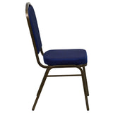 English Elm Commercial Grade Series Crown Back Stacking Banquet Chair in Navy Patterned Fabric - Gold Vein Frame