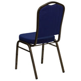 English Elm Commercial Grade Series Crown Back Stacking Banquet Chair in Navy Patterned Fabric - Gold Vein Frame