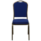 English Elm Commercial Grade Series Crown Back Stacking Banquet Chair in Navy Patterned Fabric - Gold Vein Frame