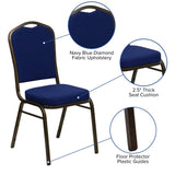 English Elm Commercial Grade Series Crown Back Stacking Banquet Chair in Navy Patterned Fabric - Gold Vein Frame