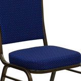 English Elm Commercial Grade Series Crown Back Stacking Banquet Chair in Navy Patterned Fabric - Gold Vein Frame