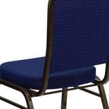 English Elm Commercial Grade Series Crown Back Stacking Banquet Chair in Navy Patterned Fabric - Gold Vein Frame