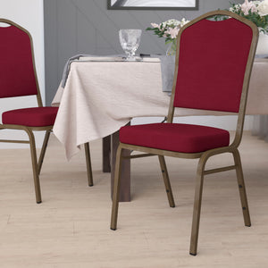 English Elm Commercial Grade Series Crown Back Stacking Banquet Chair in Fabric - Gold Vein Frame