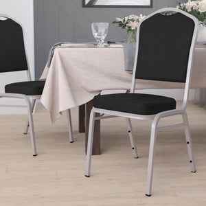 English Elm Commercial Grade Series Crown Back Stacking Banquet Chair in Fabric - Silver Frame