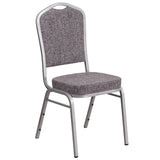 English Elm Commercial Grade Series Crown Back Stacking Banquet Chair in Herringbone Fabric - Silver Frame