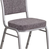 English Elm Commercial Grade Series Crown Back Stacking Banquet Chair in Herringbone Fabric - Silver Frame