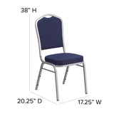 English Elm Commercial Grade Series Crown Back Stacking Banquet Chair in Navy Fabric - Silver Frame