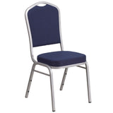 English Elm Commercial Grade Series Crown Back Stacking Banquet Chair in Navy Fabric - Silver Frame