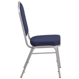 English Elm Commercial Grade Series Crown Back Stacking Banquet Chair in Navy Fabric - Silver Frame