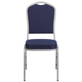 English Elm Commercial Grade Series Crown Back Stacking Banquet Chair in Navy Fabric - Silver Frame