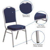 English Elm Commercial Grade Series Crown Back Stacking Banquet Chair in Navy Fabric - Silver Frame