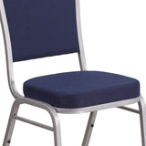 English Elm Commercial Grade Series Crown Back Stacking Banquet Chair in Navy Fabric - Silver Frame