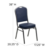 English Elm Commercial Grade Series Crown Back Stacking Banquet Chair in Navy Vinyl - Silver Vein Frame