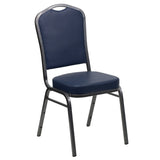 English Elm Commercial Grade Series Crown Back Stacking Banquet Chair in Navy Vinyl - Silver Vein Frame