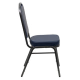 English Elm Commercial Grade Series Crown Back Stacking Banquet Chair in Navy Vinyl - Silver Vein Frame