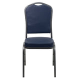 English Elm Commercial Grade Series Crown Back Stacking Banquet Chair in Navy Vinyl - Silver Vein Frame