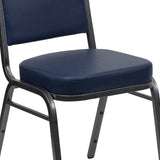 English Elm Commercial Grade Series Crown Back Stacking Banquet Chair in Navy Vinyl - Silver Vein Frame