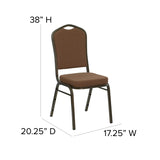 English Elm Commercial Grade Series Crown Back Stacking Banquet Chair in Coffee Fabric - Gold Vein Frame